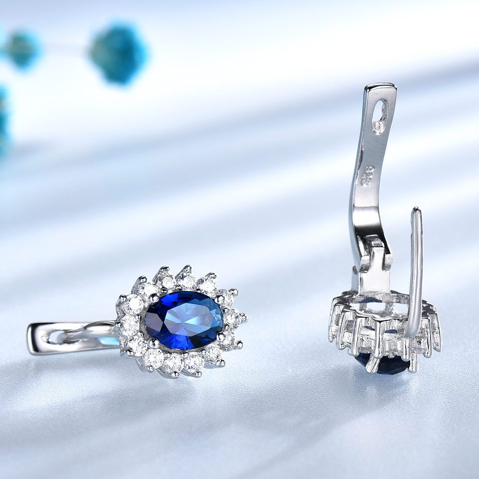 Solid 925 Sterling Silver Gemstone Clip Earrings for Women Blue Sapphire Fine Jewelry Wedding Engagement Valentine's Gift
