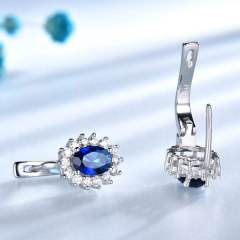 Solid 925 Sterling Silver Gemstone Clip Earrings for Women Blue Sapphire Fine Jewelry Wedding Engagement Valentine's Gift