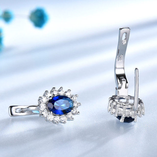 Solid 925 Sterling Silver Gemstone Clip Earrings for Women Blue Sapphire Fine Jewelry Wedding Engagement Valentine's Gift