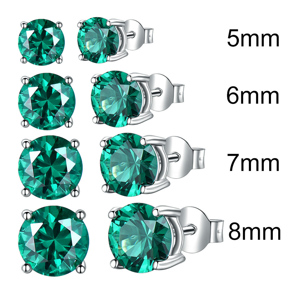 Classic S925 Sterling Silver Round Lab-grown Emerald and Nano Created Topaz Gemstone Stud Earrings From Fine wholesale Jewelry Suppliers