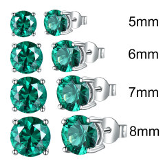 Classic S925 Sterling Silver Round Lab-grown Emerald and Nano Created Topaz Gemstone Stud Earrings From Fine wholesale Jewelry Suppliers