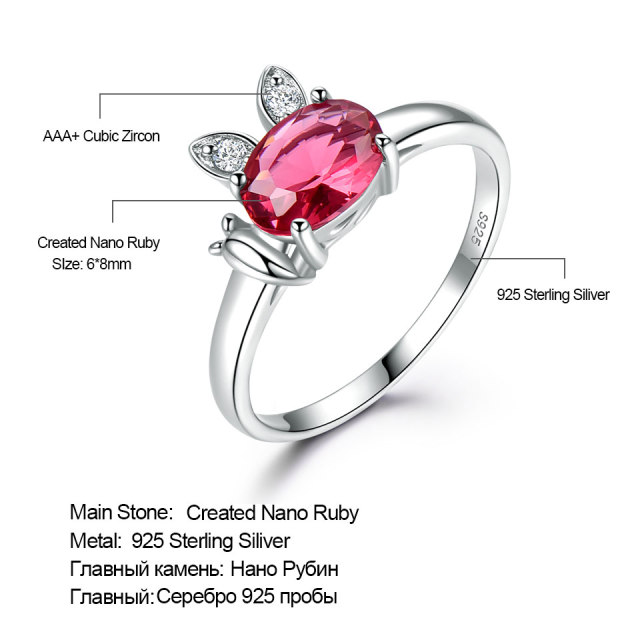 Genuine 925 Sterling Silver Rings Bands Created Nano Ruby Cute Rings For Girls Romantic Birthday Gift Fine Jewelry