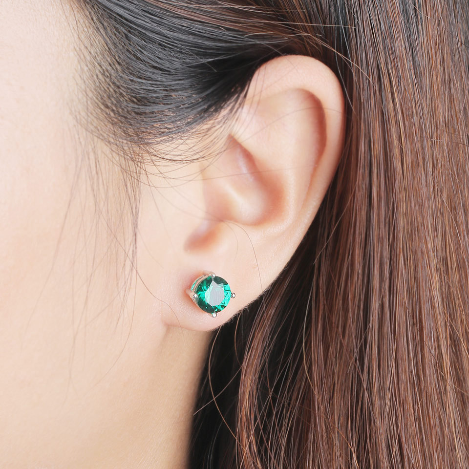 Classic S925 Sterling Silver Round Lab-grown Emerald and Nano Created Topaz Gemstone Stud Earrings From Fine wholesale Jewelry Suppliers