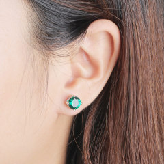 Classic S925 Sterling Silver Round Lab-grown Emerald and Nano Created Topaz Gemstone Stud Earrings From Fine wholesale Jewelry Suppliers