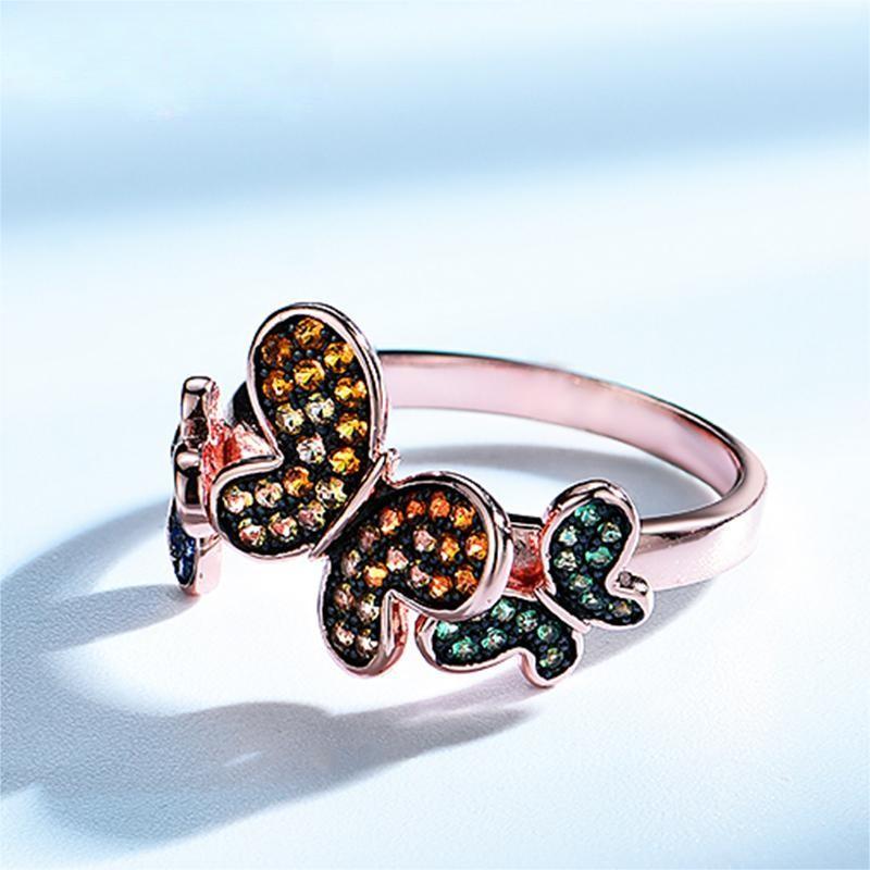Genuine 925 Sterling Silver Rings Natural Butterfly Pattern Rings Party Hyperbole Gifts For Women Fine Jewelry