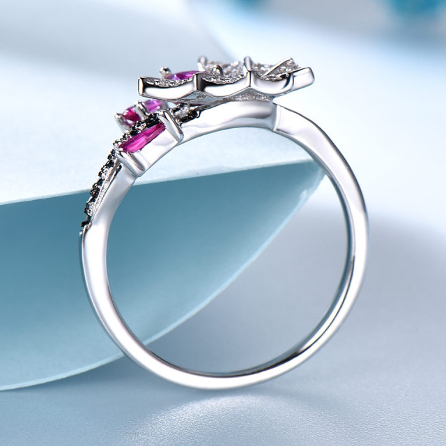 Wholesale Jewelry Supplier Luxury Created Ruby Natural Black Spinel Rings S925 Sterling Silver Wedding Band Rings For Women Fine Jewelry Factory