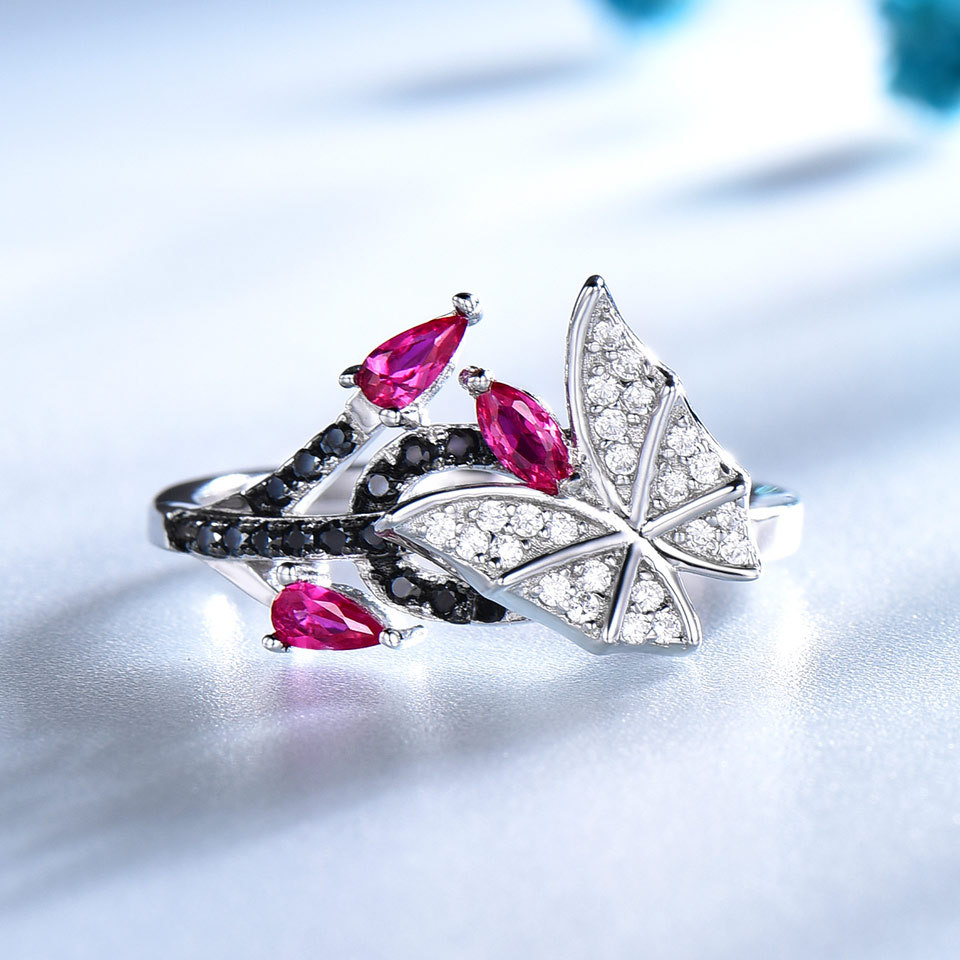 Wholesale Jewelry Supplier Luxury Created Ruby Natural Black Spinel Rings S925 Sterling Silver Wedding Band Rings For Women Fine Jewelry Factory