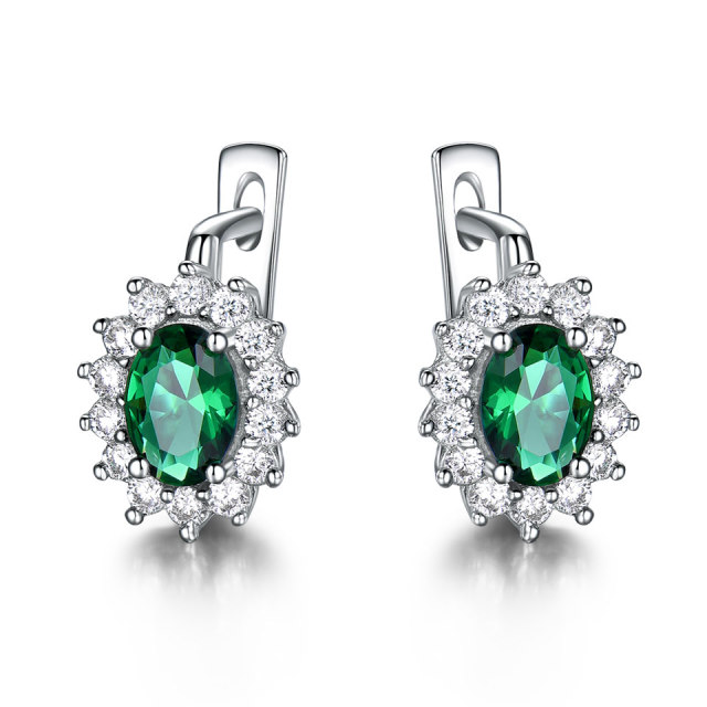 Solid 925 Sterling Silver Gemstone Clip Earrings for Women Blue Sapphire Fine Jewelry Wedding Engagement Valentine's Gift