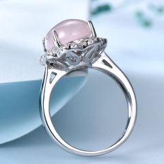 Natural Rose Quartz Rings Solid Real 925 Sterling Silver Jewelry Pink Gemstone Rings For Women Wedding Gifts Fine Jewelry