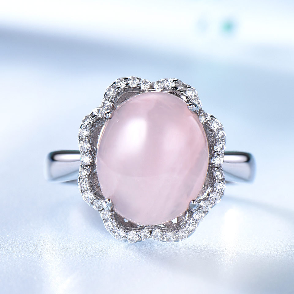 Natural Rose Quartz Rings Solid Real 925 Sterling Silver Jewelry Pink Gemstone Rings For Women Wedding Gifts Fine Jewelry