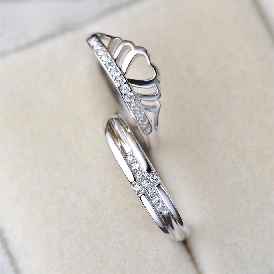 Romantic Heart Crown Wedding Couple Rings 925 Sterling Silver Rings For Wife Anniversary Engagement Gift Fine Jewelry