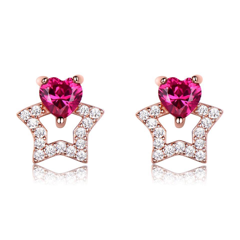 Solid 925 Sterling Silver Stud Earrings For Women Created Ruby Gemstone Cute Korean Earrings Girl Christmas Party Jewelry