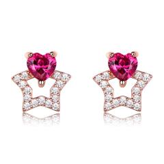 Solid 925 Sterling Silver Stud Earrings For Women Created Ruby Gemstone Cute Korean Earrings Girl Christmas Party Jewelry