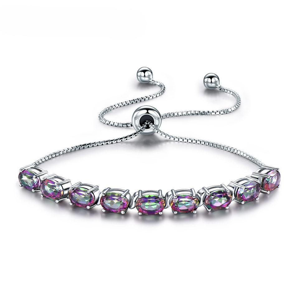 Elegant Genuine S925 Sterling Silver Rainbow Mystic Topaz Bracelets & Bangles Real Sterling Silver Bracelets For Women Free Expansion Fine Jewelry