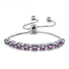 Elegant Genuine S925 Sterling Silver Rainbow Mystic Topaz Bracelets & Bangles Real Sterling Silver Bracelets For Women Free Expansion Fine Jewelry