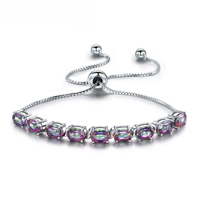 Elegant Genuine S925 Sterling Silver Rainbow Mystic Topaz Bracelets & Bangles Real Sterling Silver Bracelets For Women Free Expansion Fine Jewelry