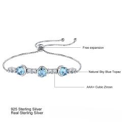 Natural Sky Blue Topaz Gemstone Bracelets & Bangles Luxury 925 Sterling Silver Bracelet For Women Gifts Free Expansion