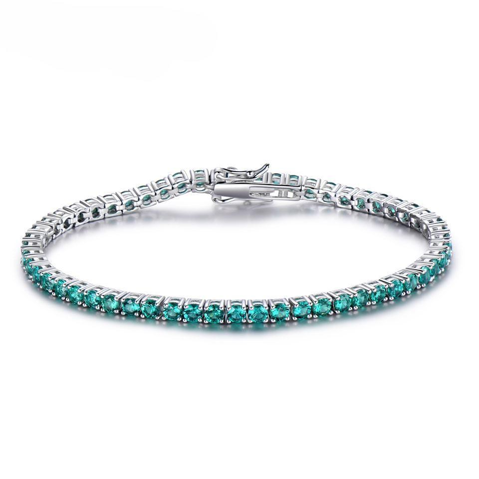 Created Luxury Real 925 Sterling Silver Bracelets & Bangles Nano Green Emerald Gemstone Bracelet Romantic For Women Gifts