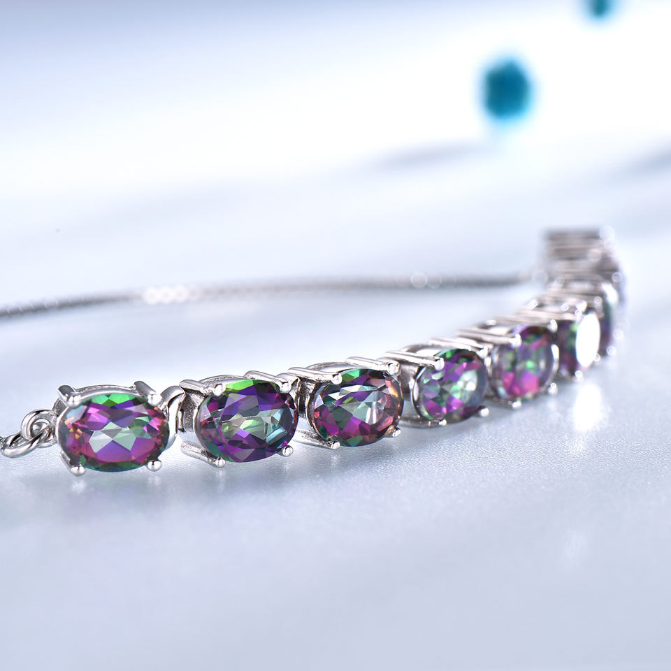 Elegant Genuine S925 Sterling Silver Rainbow Mystic Topaz Bracelets & Bangles Real Sterling Silver Bracelets For Women Free Expansion Fine Jewelry