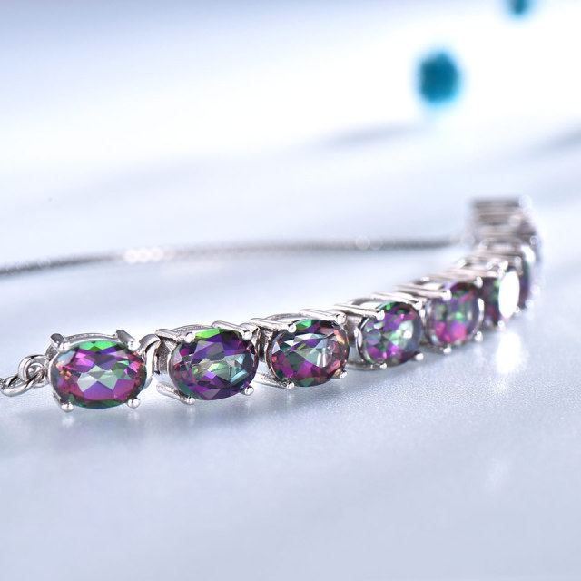 Elegant Genuine S925 Sterling Silver Rainbow Mystic Topaz Bracelets & Bangles Real Sterling Silver Bracelets For Women Free Expansion Fine Jewelry