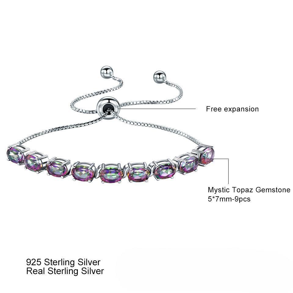 Elegant Genuine S925 Sterling Silver Rainbow Mystic Topaz Bracelets & Bangles Real Sterling Silver Bracelets For Women Free Expansion Fine Jewelry