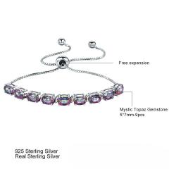 Elegant Genuine S925 Sterling Silver Rainbow Mystic Topaz Bracelets & Bangles Real Sterling Silver Bracelets For Women Free Expansion Fine Jewelry