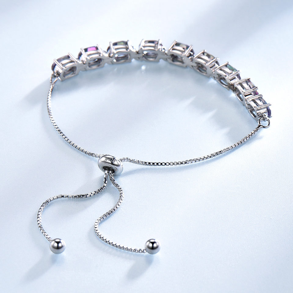 Elegant Genuine S925 Sterling Silver Rainbow Mystic Topaz Bracelets & Bangles Real Sterling Silver Bracelets For Women Free Expansion Fine Jewelry