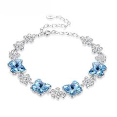 Real 925 Silver Flower Butterfly Crystal Bracelets Romantic Fine Jewelry For Women Festival Party Wedding Anniversary Gift
