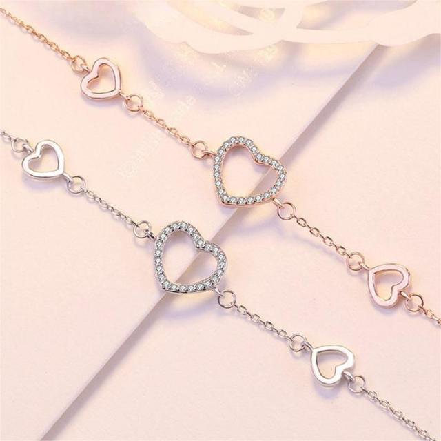 Romantic Heart Shape Zircon Bracelets & Bangles Real 925 Sterling Silver Charm Bracelets For Women Fine Jewelry