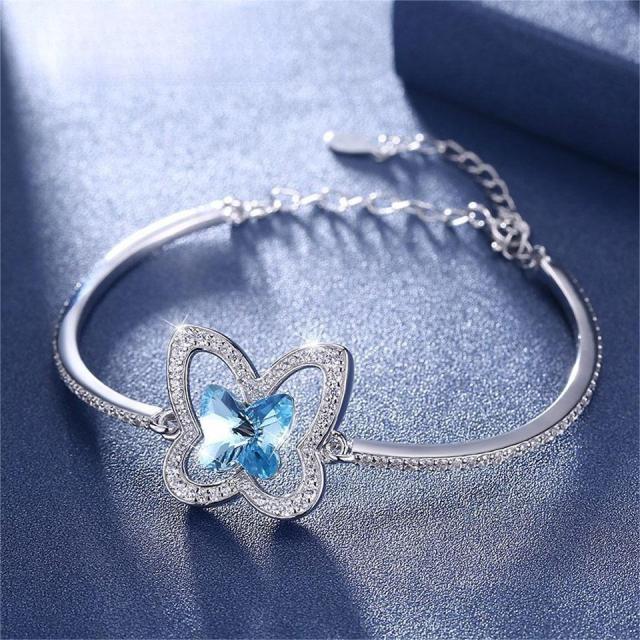 Wholesale Jewelry Supplier Crystal S925 Silver Bracelet with Adjustable Chain & Micro Pave CZ Butterfly Pink Blue Bracelets Jewelry For Women Girls Festival Gift