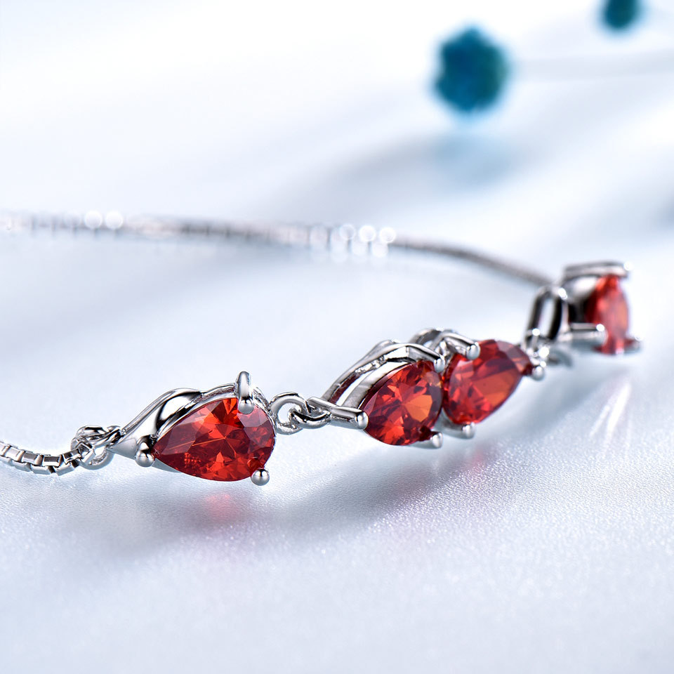 Created Garnet Gemstone Jewelry Real 925 Sterling Silver Bracelets & Bangles Romantic Wedding Engagement Jewelry For Women