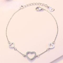 Romantic Heart Shape Zircon Bracelets & Bangles Real 925 Sterling Silver Charm Bracelets For Women Fine Jewelry