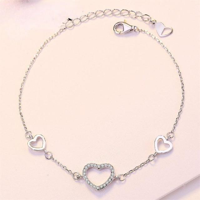 Romantic Heart Shape Zircon Bracelets & Bangles Real 925 Sterling Silver Charm Bracelets For Women Fine Jewelry