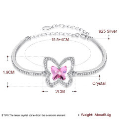 Wholesale Jewelry Supplier Crystal S925 Silver Bracelet with Adjustable Chain & Micro Pave CZ Butterfly Pink Blue Bracelets Jewelry For Women Girls Festival Gift