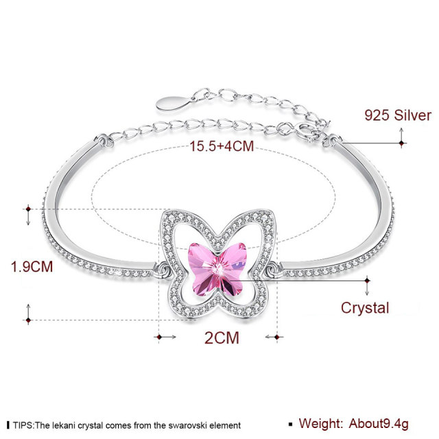 Wholesale Jewelry Supplier Crystal S925 Silver Bracelet with Adjustable Chain & Micro Pave CZ Butterfly Pink Blue Bracelets Jewelry For Women Girls Festival Gift