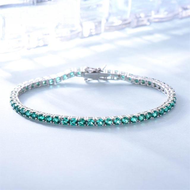 Created Luxury Real 925 Sterling Silver Bracelets & Bangles Nano Green Emerald Gemstone Bracelet Romantic For Women Gifts
