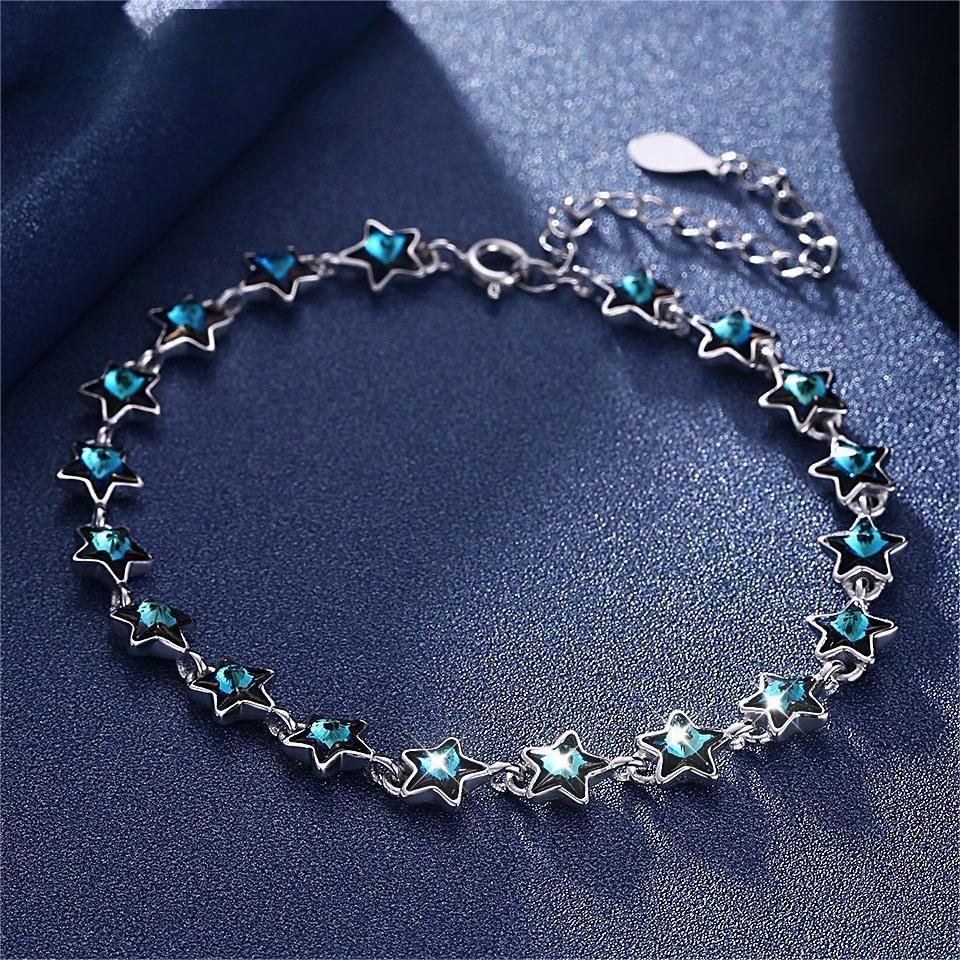 Real 925 Silver Bracelet Star Shape Crystal Bracelets Romantic Jewelry For Women Festival Party Wedding Anniversary Gift