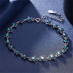 Real 925 Silver Bracelet Star Shape Crystal Bracelets Romantic Jewelry For Women Festival Party Wedding Anniversary Gift