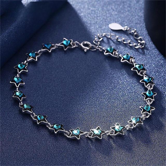 Real 925 Silver Bracelet Star Shape Crystal Bracelets Romantic Jewelry For Women Festival Party Wedding Anniversary Gift