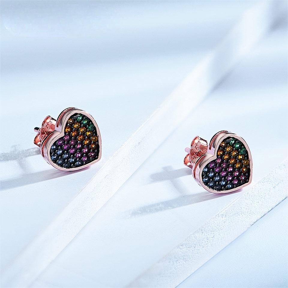 Pure 925 Sterling Silver Gemstones Earrings Colorful Heart Stud Earrings For Women Valentine's Gift Fine Jewelry