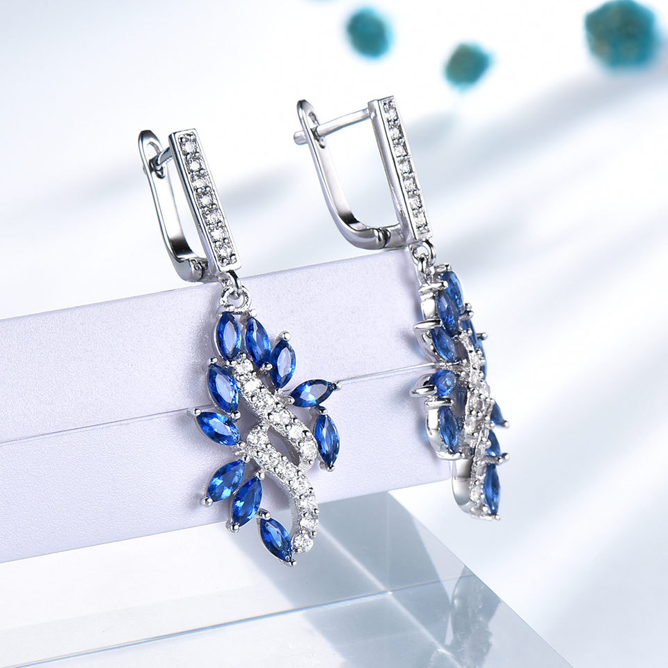 Elegant Blue Sapphire Drop Earrings for Women Genuine S925 Sterling Silver Dangle Earrings Gemstone September Gemstone Birthday Party Gift for Her