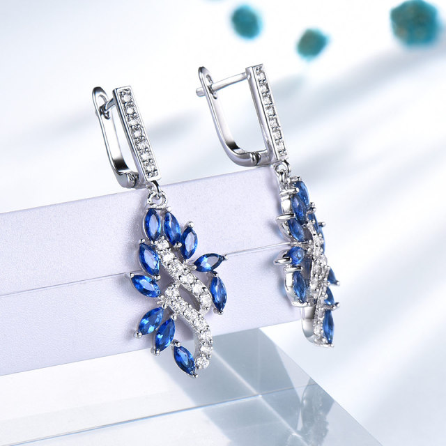 Elegant Blue Sapphire Drop Earrings for Women Genuine S925 Sterling Silver Dangle Earrings Gemstone September Gemstone Birthday Party Gift for Her