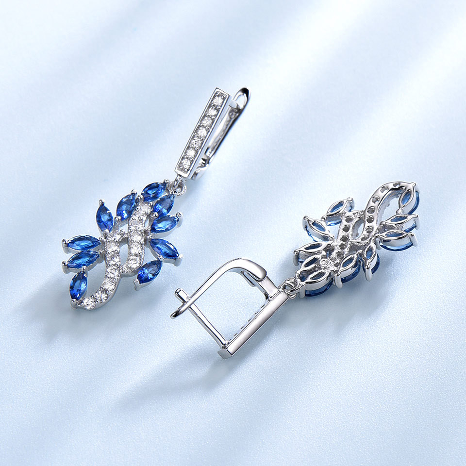 Elegant Blue Sapphire Drop Earrings for Women Genuine S925 Sterling Silver Dangle Earrings Gemstone September Gemstone Birthday Party Gift for Her