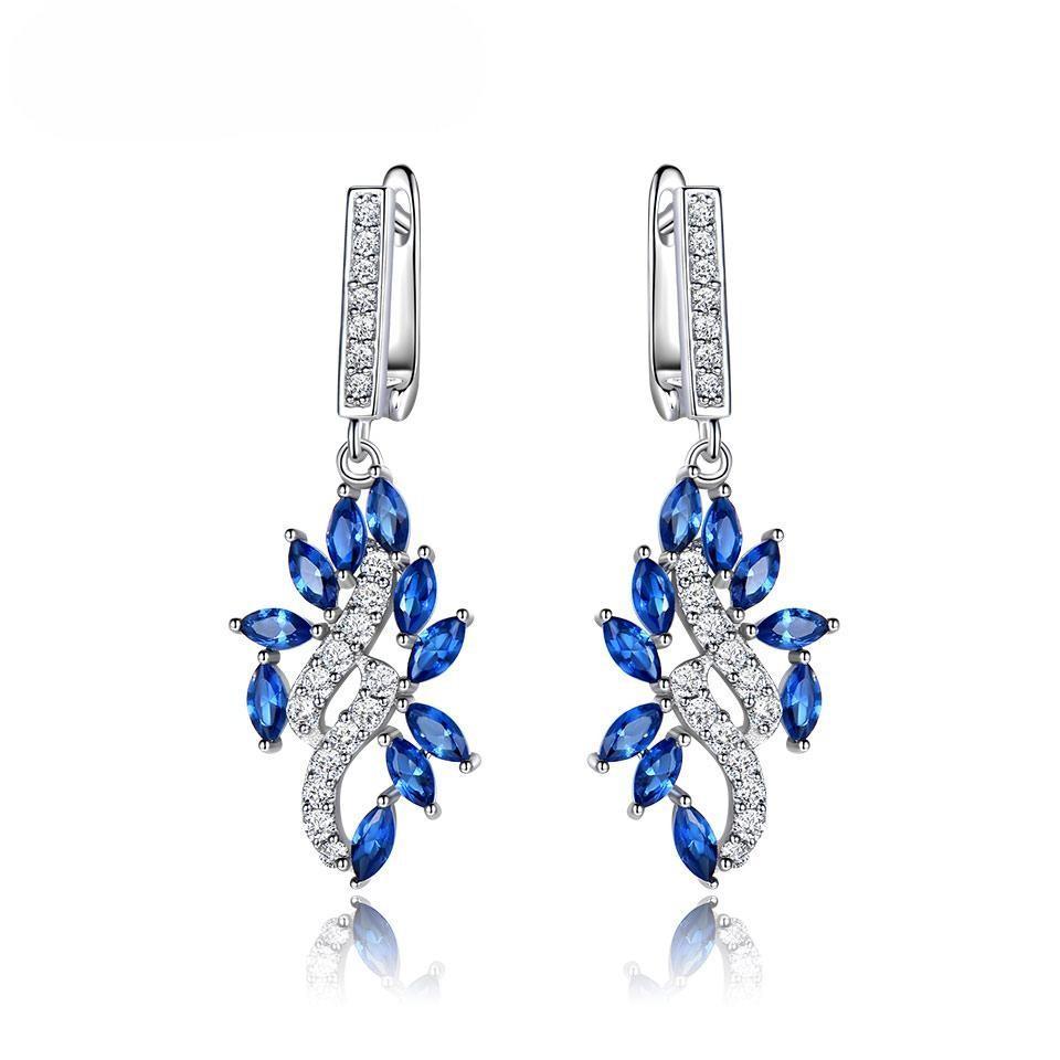 Elegant Blue Sapphire Drop Earrings for Women Genuine S925 Sterling Silver Dangle Earrings Gemstone September Gemstone Birthday Party Gift for Her