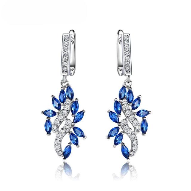 Elegant Blue Sapphire Drop Earrings for Women Genuine S925 Sterling Silver Dangle Earrings Gemstone September Gemstone Birthday Party Gift for Her