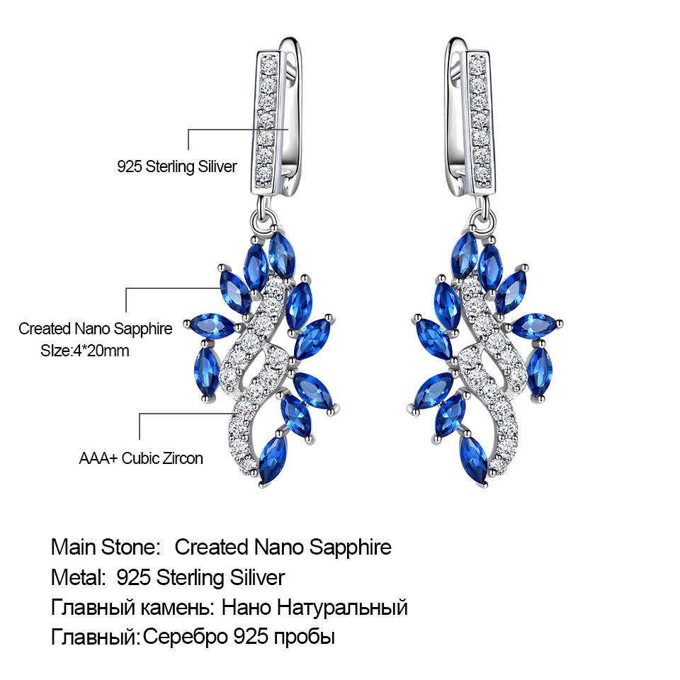 Elegant Blue Sapphire Drop Earrings for Women Genuine S925 Sterling Silver Dangle Earrings Gemstone September Gemstone Birthday Party Gift for Her