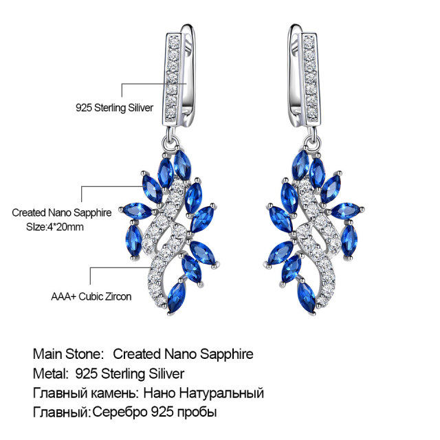 Elegant Blue Sapphire Drop Earrings for Women Genuine S925 Sterling Silver Dangle Earrings Gemstone September Gemstone Birthday Party Gift for Her