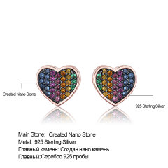 Pure 925 Sterling Silver Gemstones Earrings Colorful Heart Stud Earrings For Women Valentine's Gift Fine Jewelry