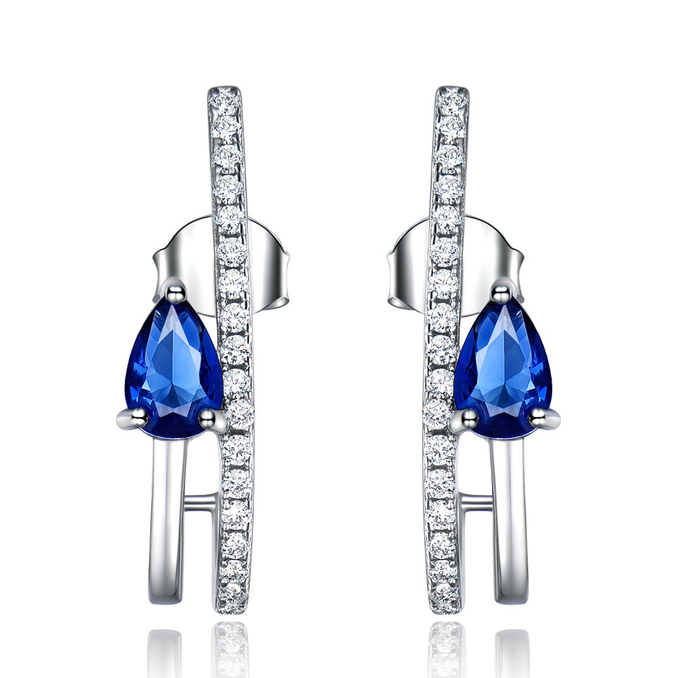 Solid 925 Sterling Silver Drop Earrings for Women Blue Sapphire Gemstone Earrings Wedding Fine Jewelry Simple Party Gift