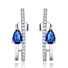 Solid 925 Sterling Silver Drop Earrings for Women Blue Sapphire Gemstone Earrings Wedding Fine Jewelry Simple Party Gift
